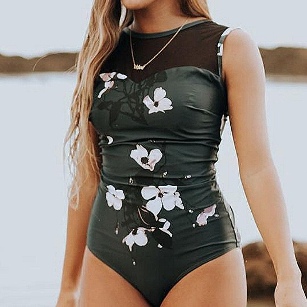Albion Floral One Piece Swimsuit - Black and White